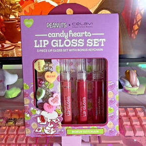 Peanuts Snoopy x Celavi Lip Gloss 4pc Set Snoopy Keychain Valentine Candy Hearts